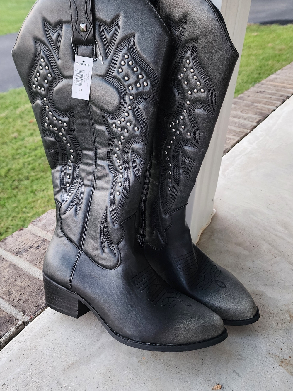 Torrid Black Studded Western Knee-High Boots Size 11
